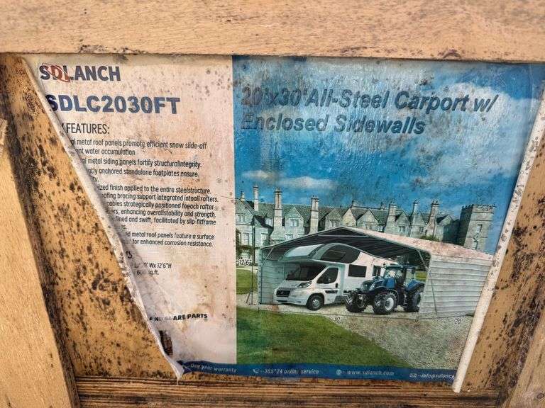 2025 SDLanch Unused SDLC2030FT All-Steel Carport with Enclosed Sidewalls image