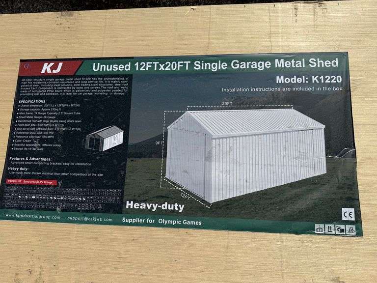 2025 KJ Unused K1220 12ft x 20ft Single Garage Metal Shed image