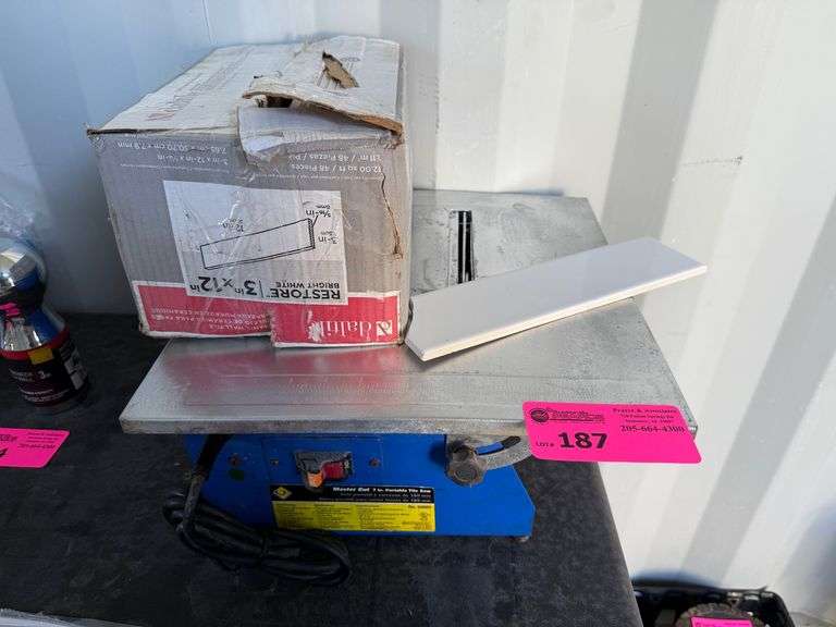 Master Cut 7in Portable Tiles Saw with Box of Ceramic Wall Tile image