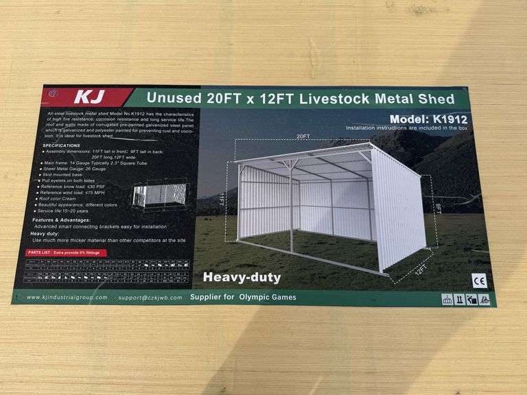 2025 KJ Unused K1912 20ft x 12ft Livestock Metal Shed image