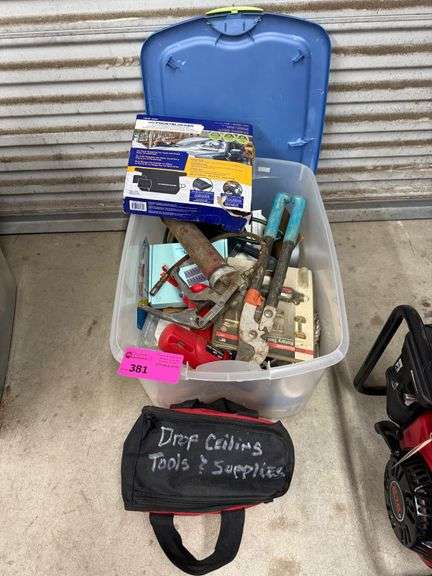 Shop Tool Lot - Drop Ceiling Tools, Clippers, Windshield Cover, Rotary Tool, Etc image