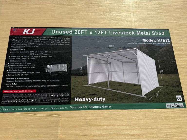 2025 KJ Unused K1912 20ft x 12ft Livestock Metal Shed image