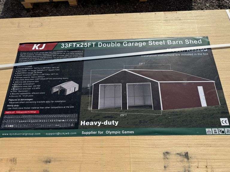 2025 KJ Unused K3325G 33ft x 25ft Double Garage Steel Barn Shed image