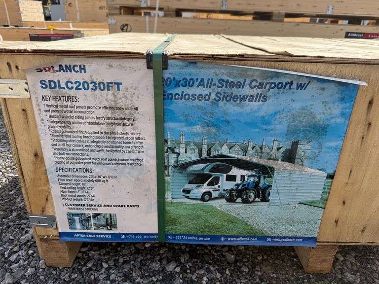 2025 SDLanch Unused SDLC2030FT All-Steel Carport with Enclosed Sidewalls image