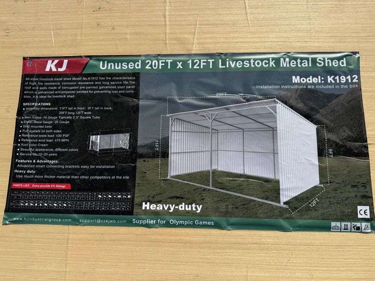 2025 KJ Unused K1912 20ft x 12ft Livestock Metal Shed image