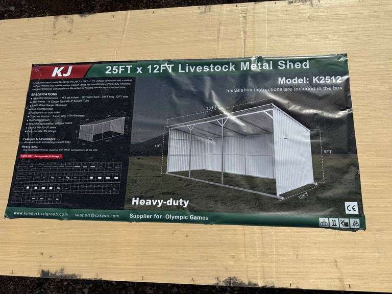2025 KJ Unused K2512 25ft x 12ft Livestock Metal Shed image
