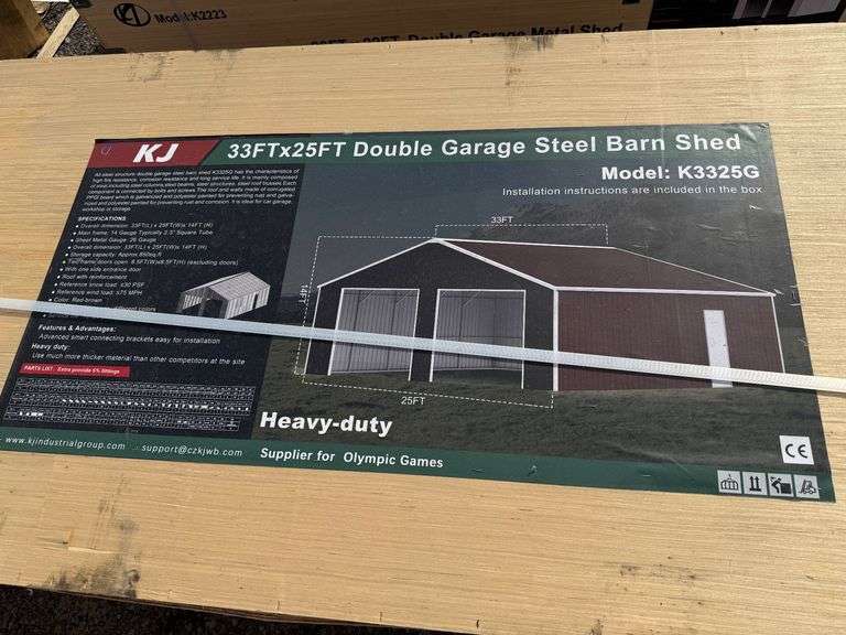 2025 KJ Unused K3325G 33ft x 25ft Double Garage Steel Barn Shed image
