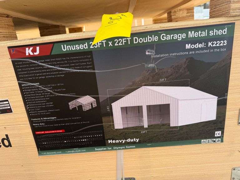 2025 KJ Unused K2223 23ft x 22ft Double Garage Metal Shed image