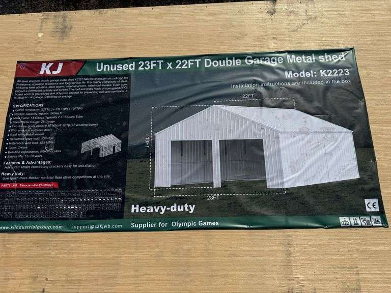2025 KJ Unused K2223 23ft x 22ft Double Garage Metal Shed image