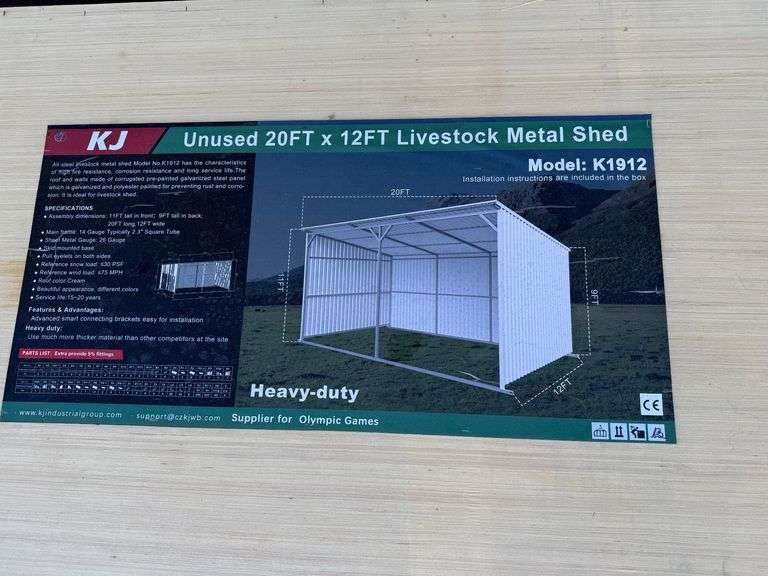 2025 KJ Unused K1912 20ft x 12ft Livestock Metal Shed image