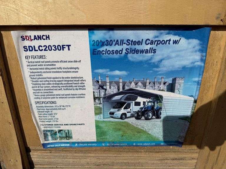 2025 SDLanch Unused SDLC2030FT All-Steel Carport with Enclosed Sidewalls image
