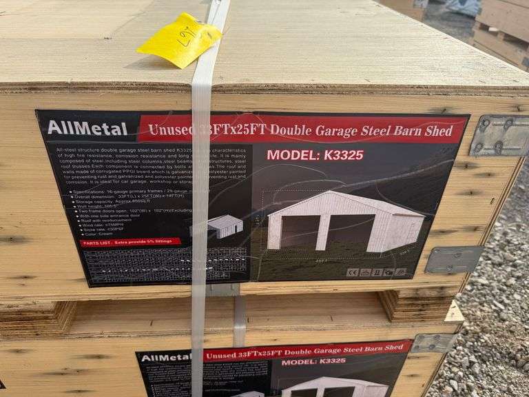 2025 AllMetal Unused K3325 33ft x 25ft Double Garage Steel Barn Shed image