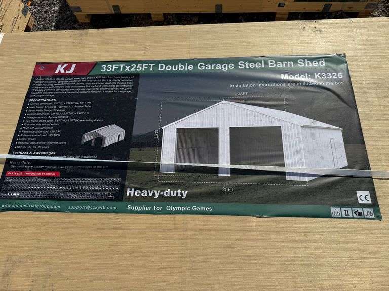 2025 KJ Unused K3325 33ft x 25ft Double Garage Steel Barn Shed image