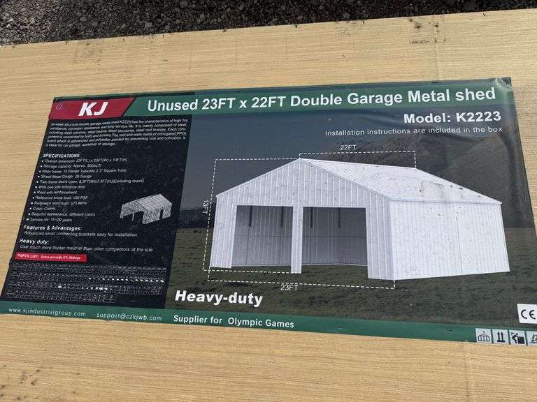 2025 KJ Unused K2223 23ft x 22ft Double Garage Metal Shed image