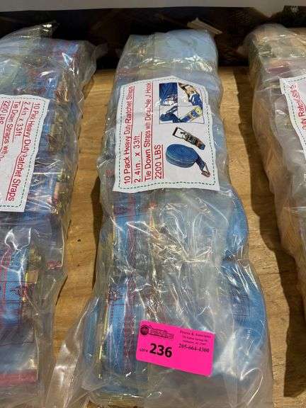 (10) Heavy-Duty Ratchet Straps with Double J-Hook Tie Down, 2.4in x 33ft image