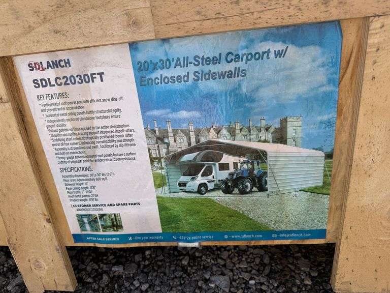 2025 SDLanch Unused SDLC2030FT All-Steel Carport with Enclosed Sidewalls image