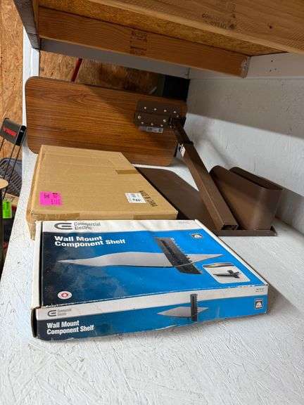 Lot - Drive Medical Side Seat Lift Chair Over-bed Table, Wall Mount Component Shelf, Pot Rack image