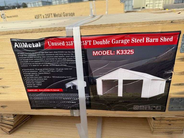 2025 AllMetal Unused K3325 33ft x 25ft Double Garage Steel Barn Shed image