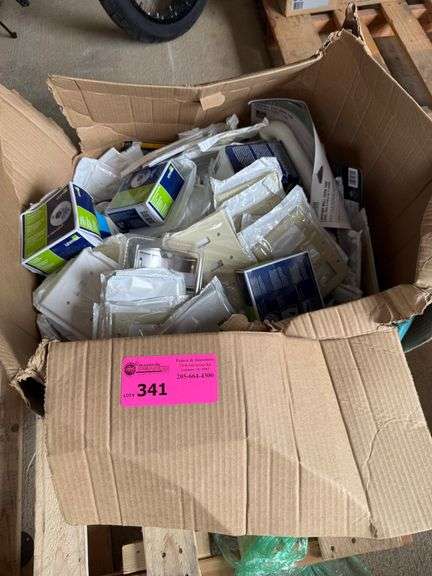 Lot - Assorted Lightswitch Plate, Drain Trap, Porcelain Lampholder, Etc image