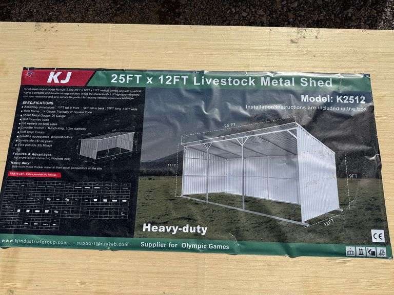 2025 KJ Unused K2512 25ft x 12ft Livestock Metal Shed image