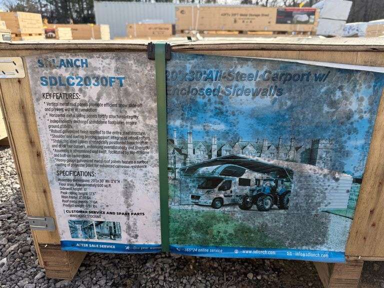 2025 SDLanch Unused SDLC2030FT All-Steel Carport with Enclosed Sidewalls image