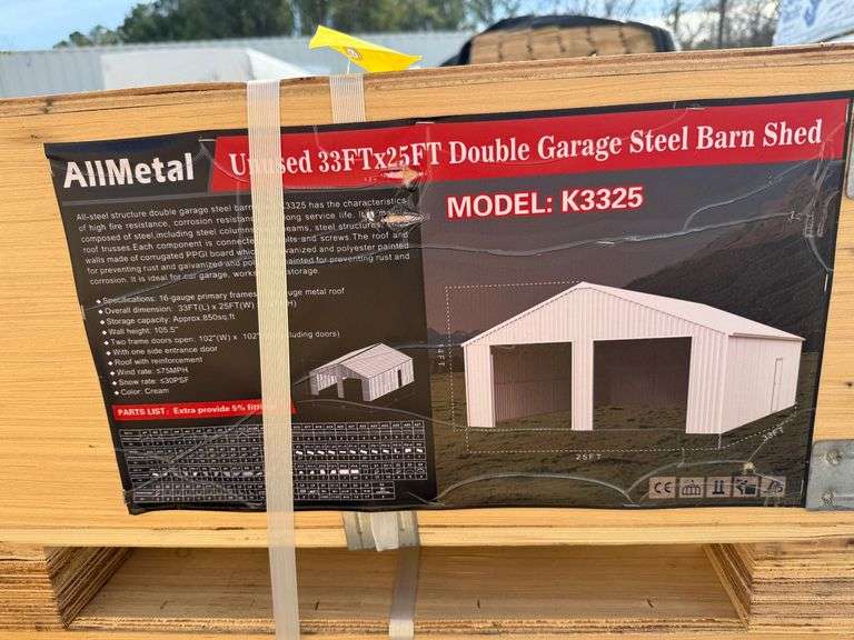 2025 AllMetal Unused K3325 33ft x 25ft Double Garage Steel Barn Shed image