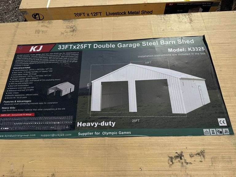 2025 KJ Unused K3325 33ft x 25ft Double Garage Steel Barn Shed image