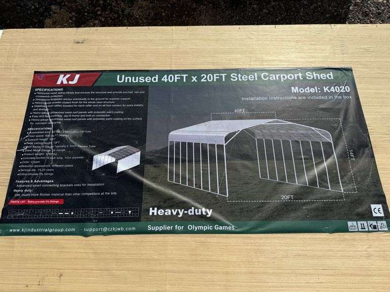 2025 KJ Unused K4020 40ft x 20ft Steel Carport Shed image