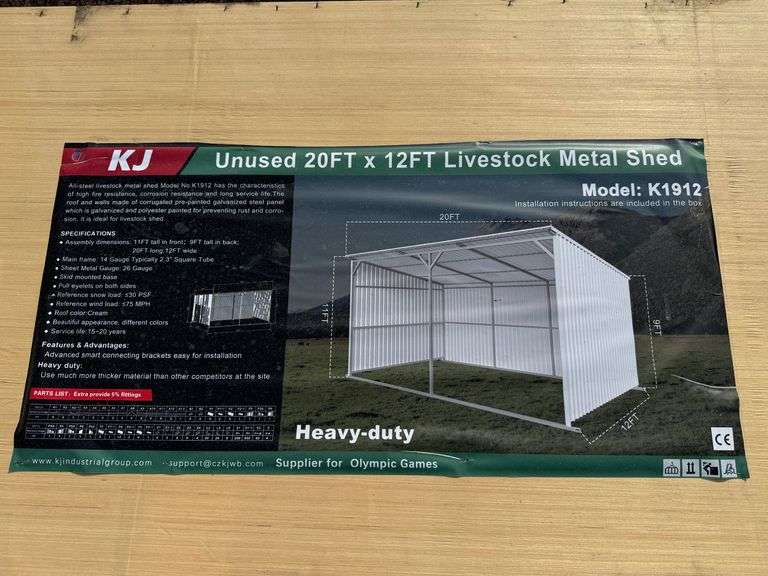 2025 KJ Unused K1912 20ft x 12ft Livestock Metal Shed image