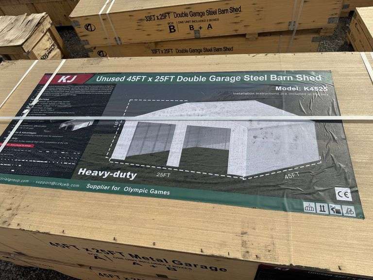 2025 KJ Unused K4525 45ft x 25ft Double Garage Steel Barn Shed image