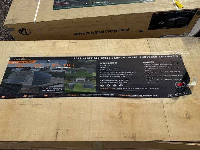 2025 Landhonor Unused LHR-CP2020F 20ft x 20ft All-Steel Carport with 10ft Enclosed Sidewalls image