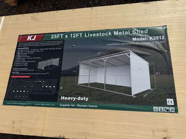2025 KJ Unused K2512 25ft x 12ft Livestock Metal Shed image