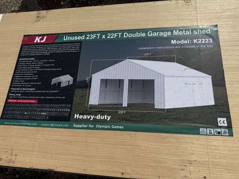 2025 KJ Unused K2223 23ft x 22ft Double Garage Metal Shed image