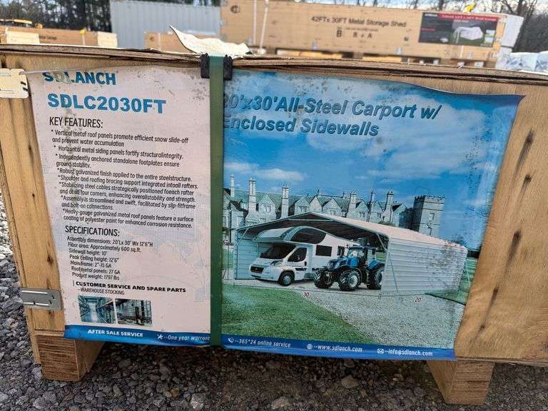 2025 SDLanch Unused SDLC2030FT All-Steel Carport with Enclosed Sidewalls image