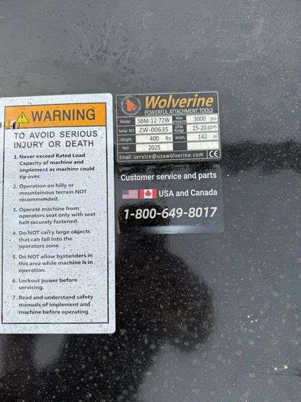 2025 Wolverine Unused SBM-12-72W Skidsteer Sickle Bar Mower