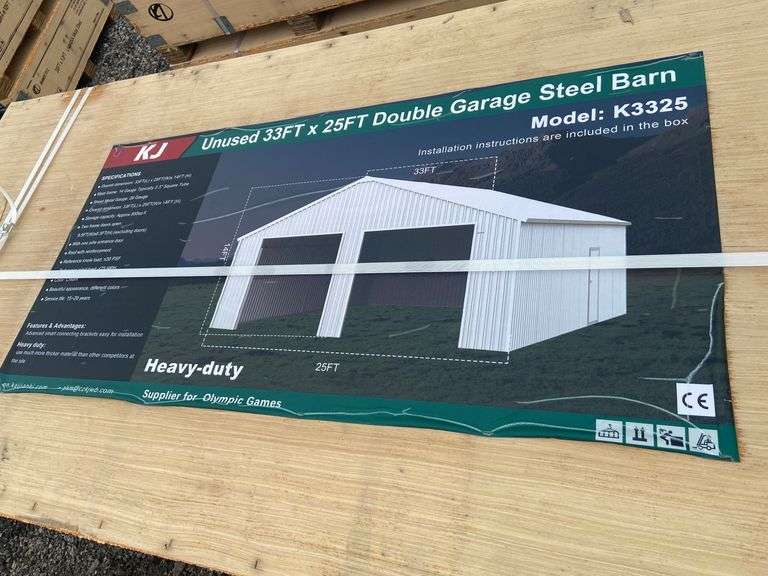KJ Unused K3325 33ftx25ft Double Garage Steel Barn Shed