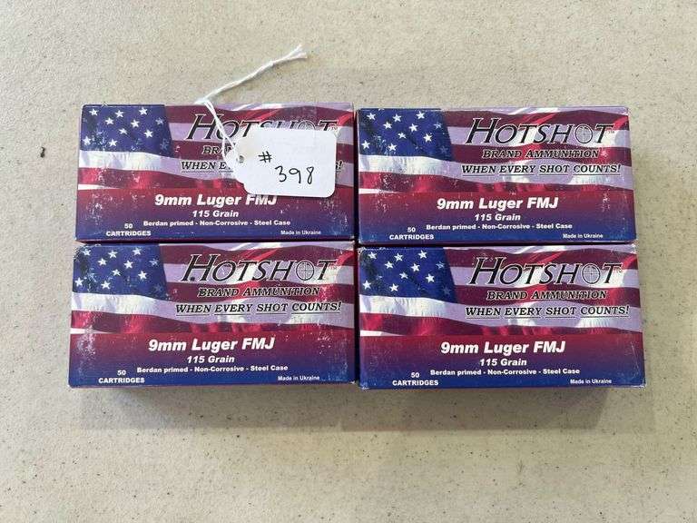 Hotshot 9MM Luger FMJ Ammo - 4 Boxes of 50 image