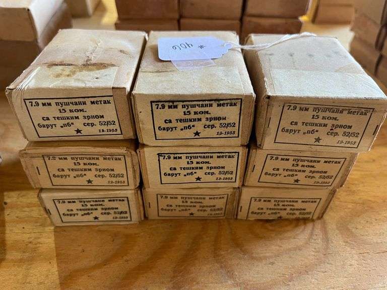 8mm Mauser Ammo, Marked "12-1953" - 9 Boxes of 15 image