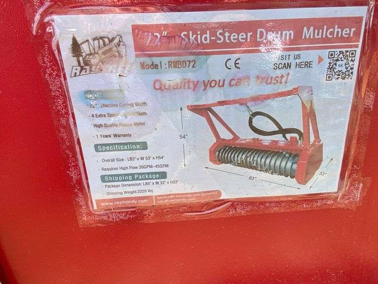2025 Raytree Unused RMBD72 Skidsteer 72in Drum Mulcher