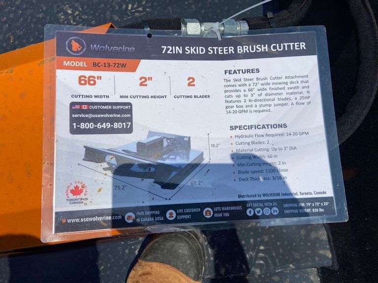 2025 Wolverine Unused BC-13-72W Skidsteer 72in Brush Cutter