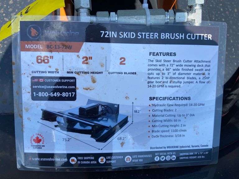 2025 Wolverine Unused BC-13-72W Skidsteer 72in Brush Cutter
