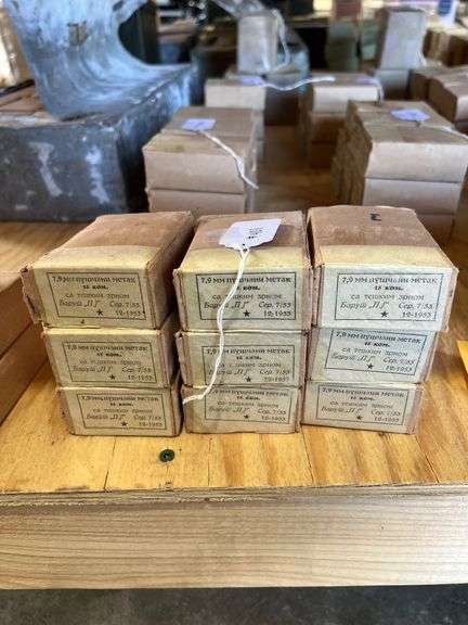 8mm Mauser Ammo, Marked "12-1953" - 9 Boxes of 15 image