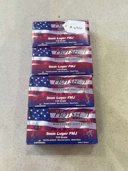 Hotshot 9MM Luger FMJ Ammo - 4 Boxes of 50 image