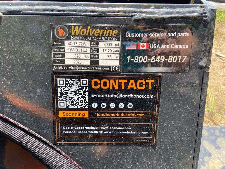 2025 Wolverine Unused BC-13-72W Skidsteer 72in Brush Cutter