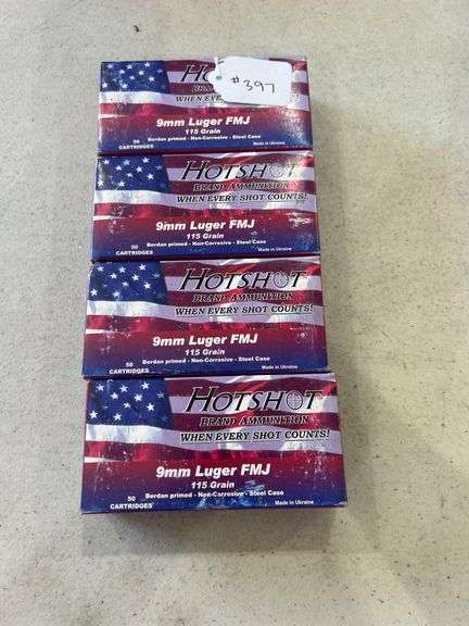 Hotshot 9MM Luger FMJ Ammo - 4 Boxes of 50 image