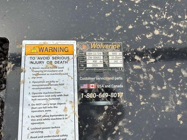 2025 Wolverine Unused SBM-12-72W Skidsteer Sickle Bar Mower