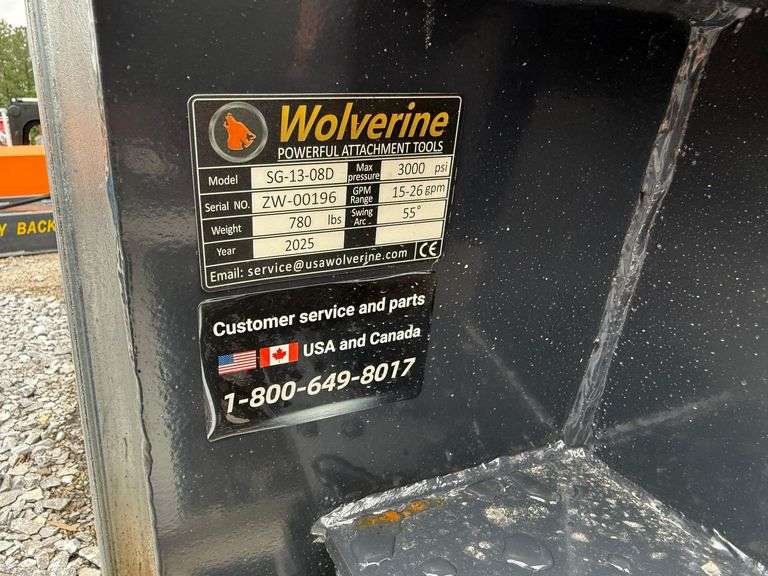 2025 Wolverine Unused SG-13-08D Skidsteer Stump Grinder