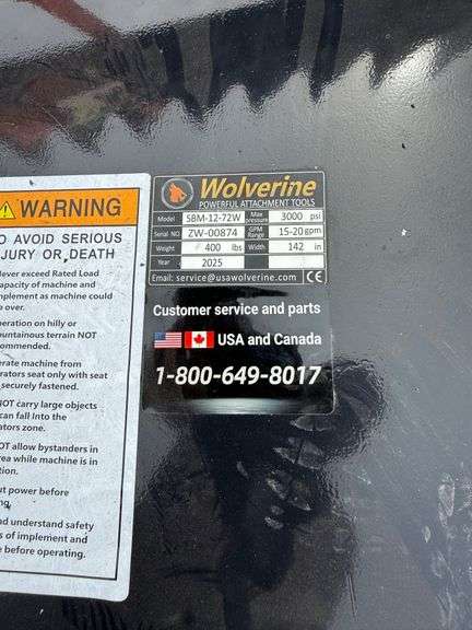 2025 Wolverine Unused SBM-12-72W Skidsteer Sickle Bar Mower