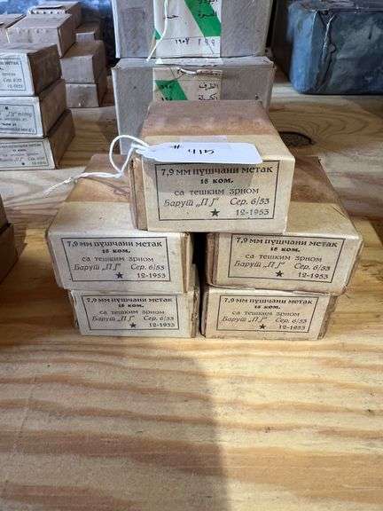 8mm Mauser Ammo, Marked "12-1953" - 5 Boxes of 15 image