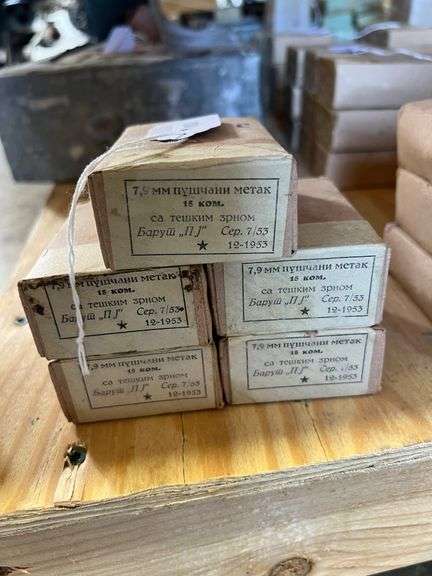 8mm Mauser Ammo, Marked "12-1953" - 5 Boxes of 15 image